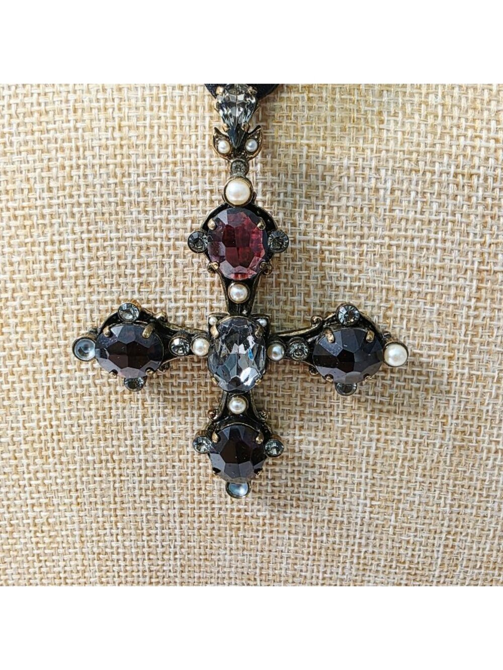 Alcozar & J Italy Gothic Cross Pendant Drop Earrings Micro Pearls Crystals Set